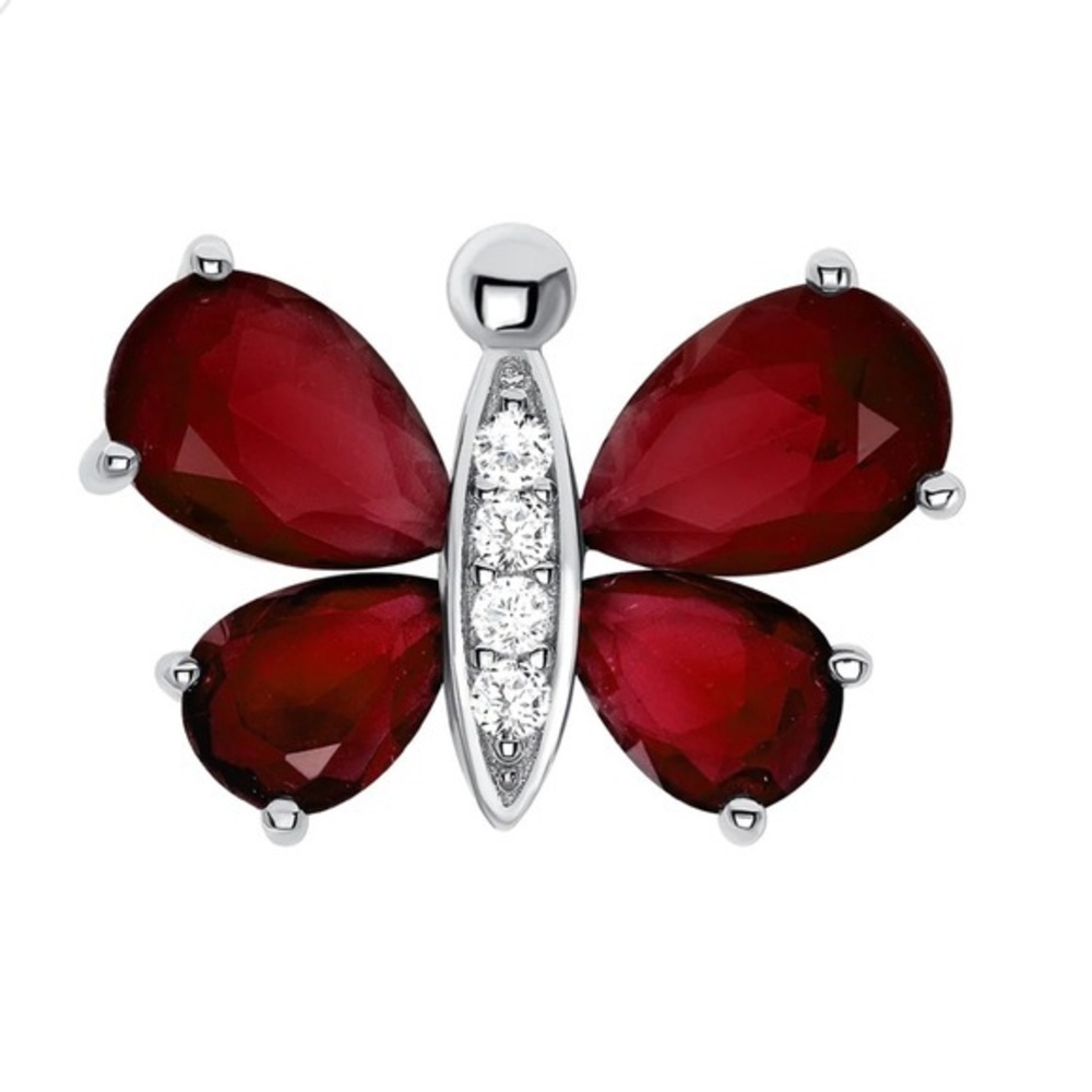 Silver 925 Rhodium Plated Cubic Zirconia & Red matte Butterfly Pendant